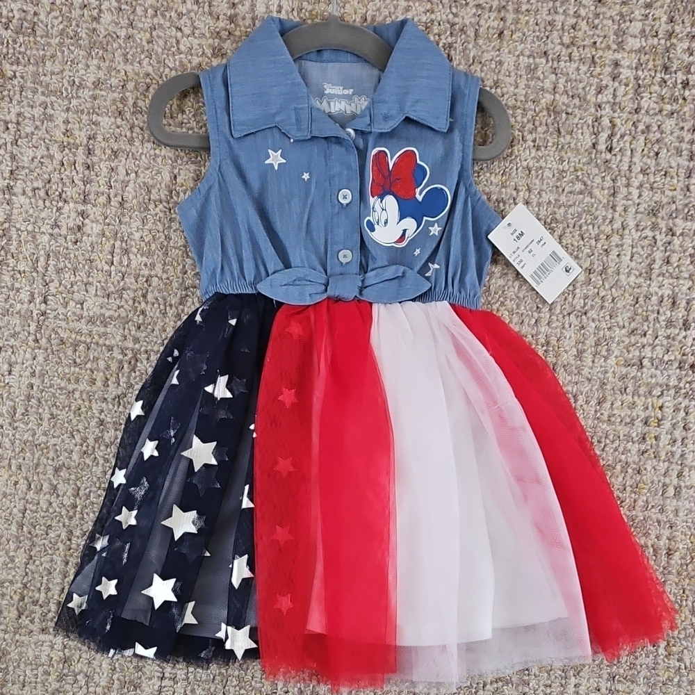 NEW Disney Minnie, Tencel Button Dress With Frill Bottom, American Flag